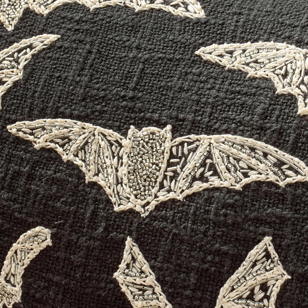 Beaded Bat Embroidered Lumbar Pillow - PB